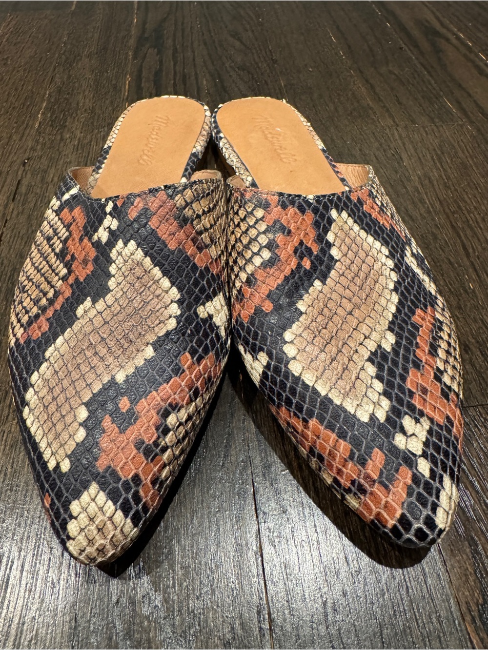 Madewell • Leather Remi Snake Print Mules Flats (7.5)